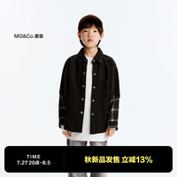 little MO&Co.little moco童装24秋装男女童假两件牛仔拼格纹衬衫开衫外套 牛仔黑色 110/56