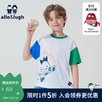 allo&lugh阿路和如夏季童装男童短袖T恤卡通图案夏季宽松舒适 蓝色 90cm