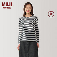 无印良品（MUJI）女式 天竺织长袖T恤上衣打底衫女款内搭秋季BB2Q8A4A 黑色条纹 M (160/84A)