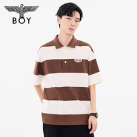 BOY LONDON24新品秋撞色条纹男女同款短袖学院风宽松版型绣花T恤N01127 咖啡 XS