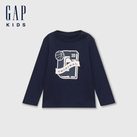 Gap【大小童同款】男童2024初秋新款纯棉logo印花长袖T恤646074 海军蓝 100cm(2-3岁) 亚洲尺码
