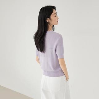 【凯伊莱文联名】2024年夏装软糯拼接织法女式短袖针织衫
