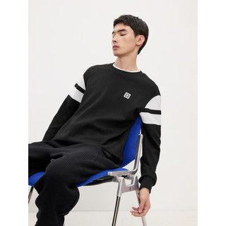 GXG男装 黑色斜纹面料撞色拼接时尚宽松圆领卫衣男 24年秋季新品 黑色 1