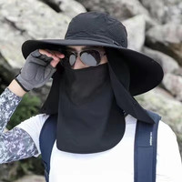 昊语天诚帽子男士2024夏季户外钓鱼遮阳渔夫帽防晒面罩骑车大檐太阳帽 全帽檐-渔夫黑色