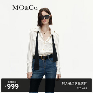 MO&Co.2023冬含桑蚕丝柔光金扣工装口袋衬衫MBC4SHT008附领带 米白色 M/165