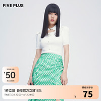 5+FIVE PLUS女夏装复古镂空针织衫女单排扣泡泡袖小众上衣 米白010 S