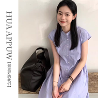 画朴【清仓】休闲风高腰连衣裙女2024夏季直筒短袖宽松衬衫裙