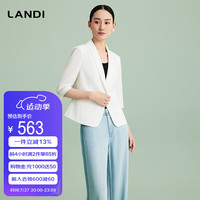蓝地（LANDI）[禅意光泽]LANDI优雅气质修身短款小西装外套女五分袖2024夏新品 纯白色