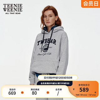 Teenie Weenie小熊2024年早秋索罗娜拉毛绒宽松连帽通勤卫衣女 中灰色 155/XS