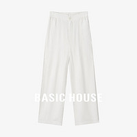 Basic House/百家好莱赛尔白色直筒裤夏季宽松显瘦亚麻垂感休闲裤 白色 L