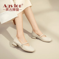 奥古狮登（Agsdon）粗跟浅口单鞋女方头百搭玛丽珍鞋小皮鞋复古女鞋 531091