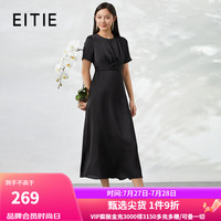爱特爱(EITIE)精致大气简约收腰长款礼服连衣裙气质显瘦夏季A字裙6677308 黑色20 36/155/62A
