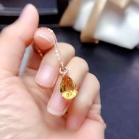 梦君宸S925银项链黄水晶吊坠女ins气质水滴形黄宝石锁骨链 玫瑰金色（带证书）