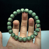 彩荷原生态石玉料星月菩提阴绿皮手串高密度男女单圈手链佛珠盘玩念珠 【素圈10x9mm】绿阴皮星月菩提手链