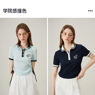 范思蓝恩范思蓝恩学院风polo针织T恤衫女2024夏复古经典上衣24FS12370 藏青色 XL