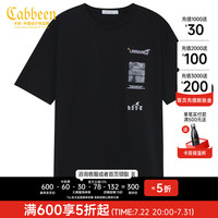 CABBEEN卡宾都市男装小猫拼图印花T恤2022夏短袖B2222132002 煤黑色01 48/170/M