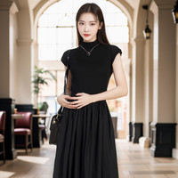 FOURDATRY温柔风黑色连衣裙法式气质高级感夏天女装2024小黑裙子 黑色 L