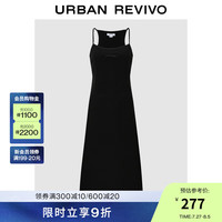 UR2024秋季女装时尚蝴蝶结饰修身吊带连衣裙UYU740003 正黑 XL