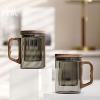 平仄江南春茶水分离木柄杯高硼硅玻璃耐热耐高温泡茶杯大容量水杯