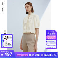 朗姿法式设计感气质衬衣女短袖上衣2024年夏季新款通勤高级感衬衫 米白色