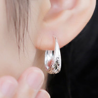 黃龍溪990足银满天星耳环宽面耳圈磨砂民族风耳扣真银老人耳环 小款宽6mm(约2克)