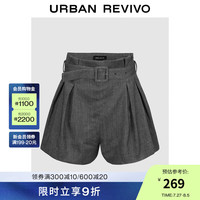 UR2024秋季女装时尚格雷系通勤气质风腰带短裤UWG640094 深灰 XXS
