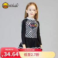                                                                                 小黄鸭 B.Duck儿童泳衣裙式连体速干女童可爱宝宝温泉沙滩度假游泳衣 黑白1011 140
