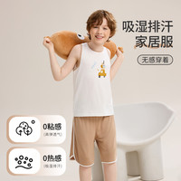ASK JUNIOR男童家居服套装2024夏季薄款吸湿透气背心宽松短裤睡衣两件套 棕咖色 110