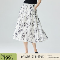 茵曼（INMAN）法式田园A字格子裙女2024年秋季季时尚口袋复古高级感显瘦半身裙 米杏底黑花 S