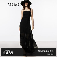 MO&Co.2024夏新品重工缩褶绣乱褶斜裁雪纺吊带连衣裙MBD2DRS024