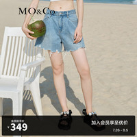 MO&Co.夏高腰牛仔短裤棉质做旧剪边薄款破洞阔腿MBB2SOTT05 牛仔浅蓝色-第