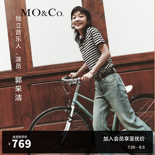 MO&Co.【郭采洁同款】2024夏洗褪黄绿光感棉质直筒牛仔裤MBD2JEN025 牛仔蓝色 26/S