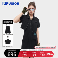 FILA FUSION斐乐潮牌女装连衣裙2024夏季新款时尚休闲裙子 正黑色-BK 1