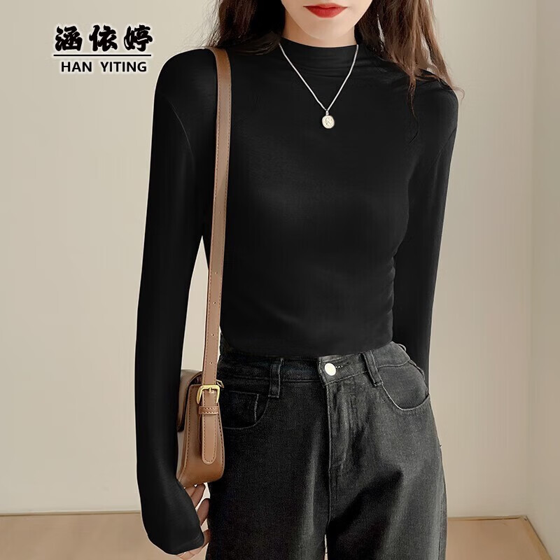 涵依婷打底衫女春秋新款内搭半高领洋气修身t恤女百搭长袖紧身德绒上衣