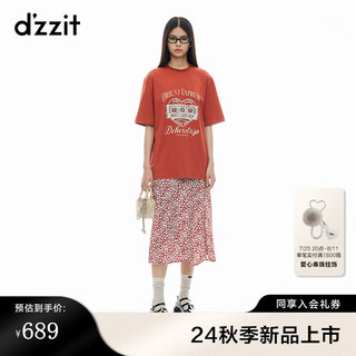 DZZIT地素短袖T恤2024秋季到东方列车印花设计上衣女 大红色 S