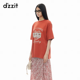 DZZIT地素短袖T恤2024秋季到东方列车印花设计上衣女 大红色 S