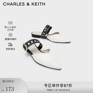 CHARLES&KEITHCK1-70920094女士镂空绊带尖头低跟穆勒鞋拖鞋 White白色 36