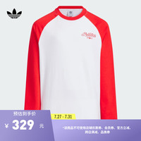 adidas宽松纯棉运动圆领长袖T恤男大童儿童秋阿迪达斯三叶草 白/学院红 110CM
