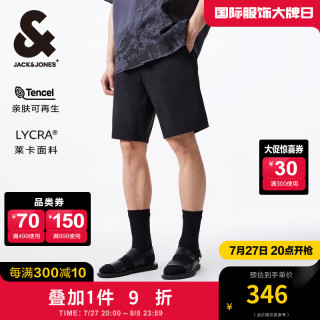 杰克·琼斯（JACK&JONES）秋季新直筒纯色百搭日常休闲松紧抽绳基础舒适休闲短裤224315005 E40 黑色 180/84A/LR