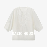 百家好（Basic House）莱赛尔夏日休闲宽松显瘦透气气质感短袖衬衫女 白色 S