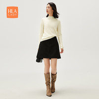 海澜之家(HLA)长袖针织衫女24半高领纯羊毛毛衣女装春秋 米白X1 160/84A M100-115斤