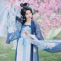 【如梦霓裳丨静夜】汉服女诃子裙原创大袖衫蓝色印染绣花夏季薄款