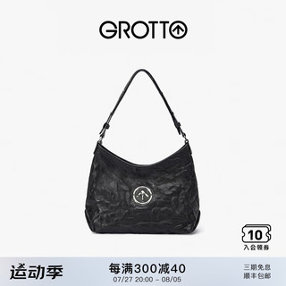 GROTTO个乐黑石Hobo腋下包高级单肩斜挎包托特包小号包包 经典黑 银标S