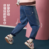 ASK JUNIOR女童裤子冬装儿童渐变复古水洗加绒保暖牛仔裤直筒裤 蓝色 1