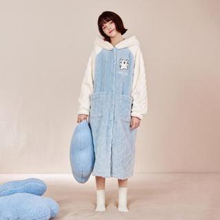 线条小狗联名睡袍女冬款珊瑚绒加厚保暖睡衣可外穿家居服