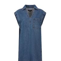 URBAN REVIVO 女士时尚复古休闲V领短袖牛仔衬衫 UWH840112 蓝色 XL