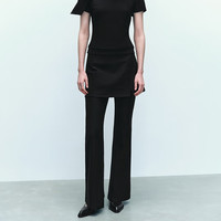 URBAN REVIVO 女士潮流假两件纯色修身显瘦喇叭裤 UWV640068 正黑 XXS