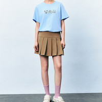 URBAN REVIVO 女士学院风箱褶纯色A字廓形短裙半裙 UYY540002 卡其 S