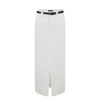 URBAN REVIVO 女士时尚简约丹宁腰带开衩休闲半裙 UWG840249 本白 M