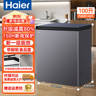 Haier 海尔 宝蓝小冰柜家用小型100升减霜80%一级能效节能速冻冷冻柜BC/BD-100GHPCJZ 100升/钢板内胆高配款